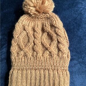 Chunky Cable Knit Pom Beanie - Camel